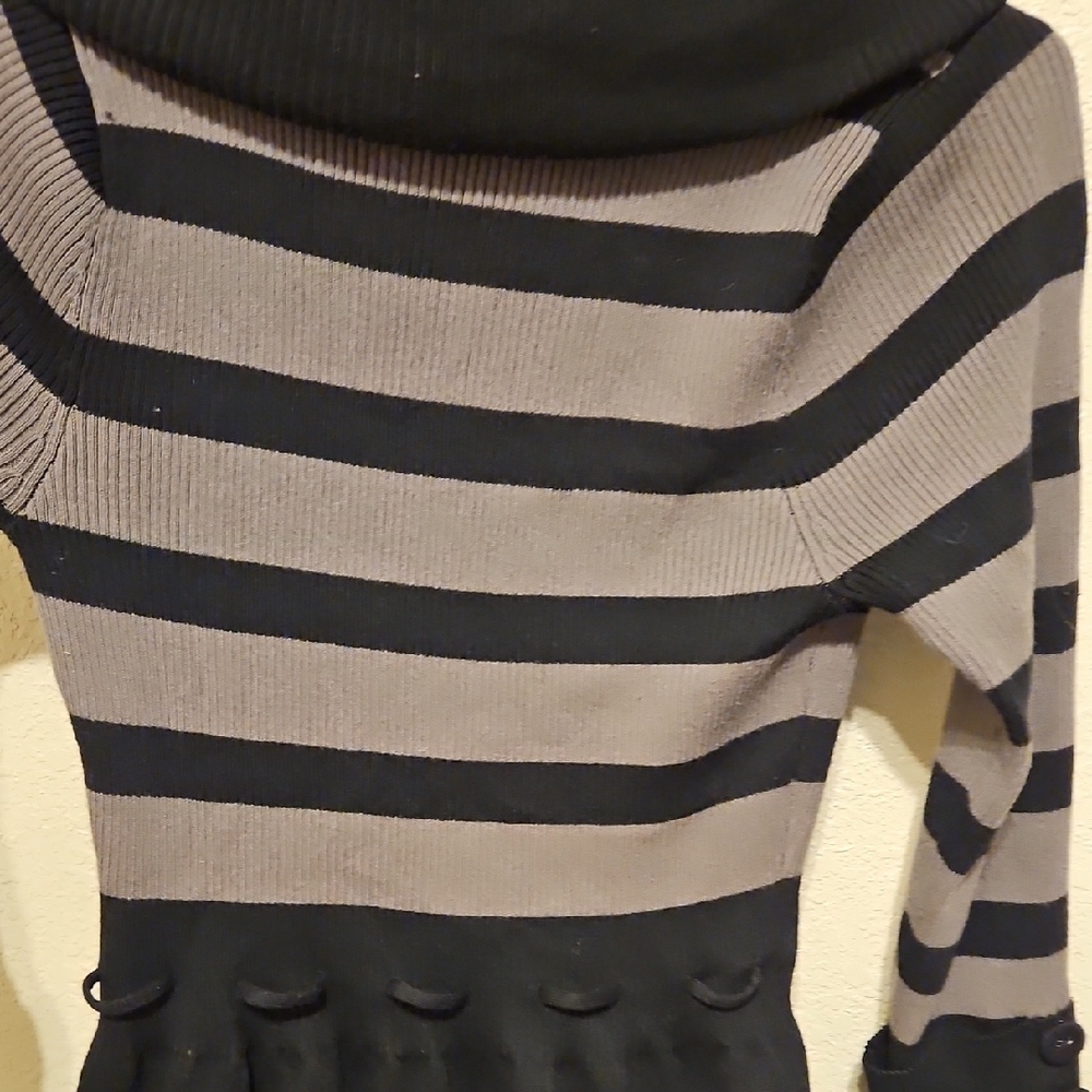 Apostrophe Black and Gray Striped Sweater Dress with Cowl Neck - Picture 10 of 11